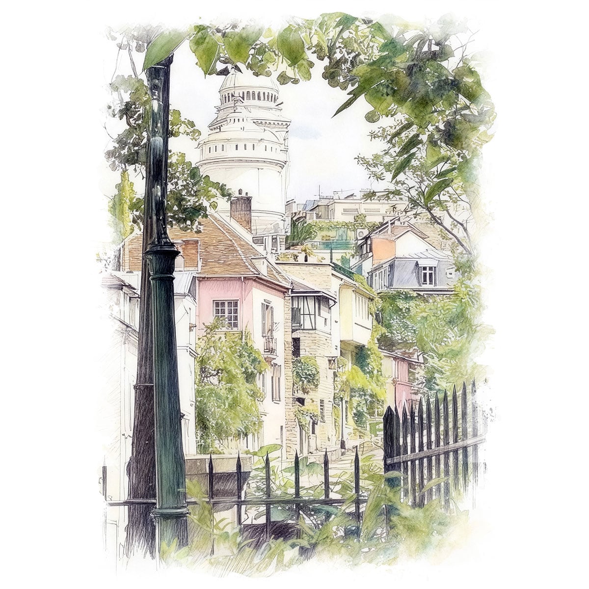 絵画 風景画(街並み) フランス パリ モンマルトル インテリアアート額