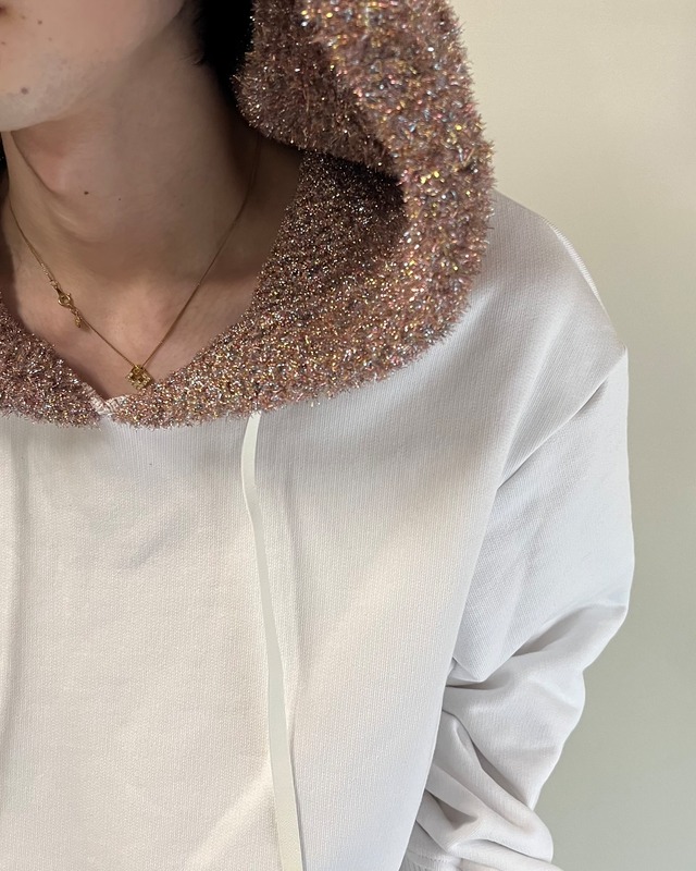 【26/AW Oscar Ouyang】White/Pink knit sparkly sleeping hat hoodie