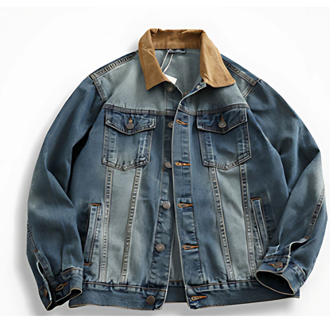 ウォッシュドデニムコーデュロイ襟カジュアルジャケット 5XLまで対応 A18914