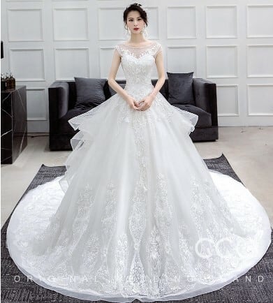 OLOEY ウェディングドレス Sサイズ ホワイト・グレー Oloey-白いフリル