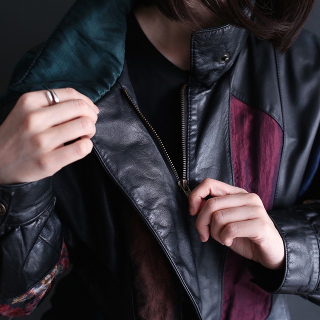flower and color switching design leather jacket