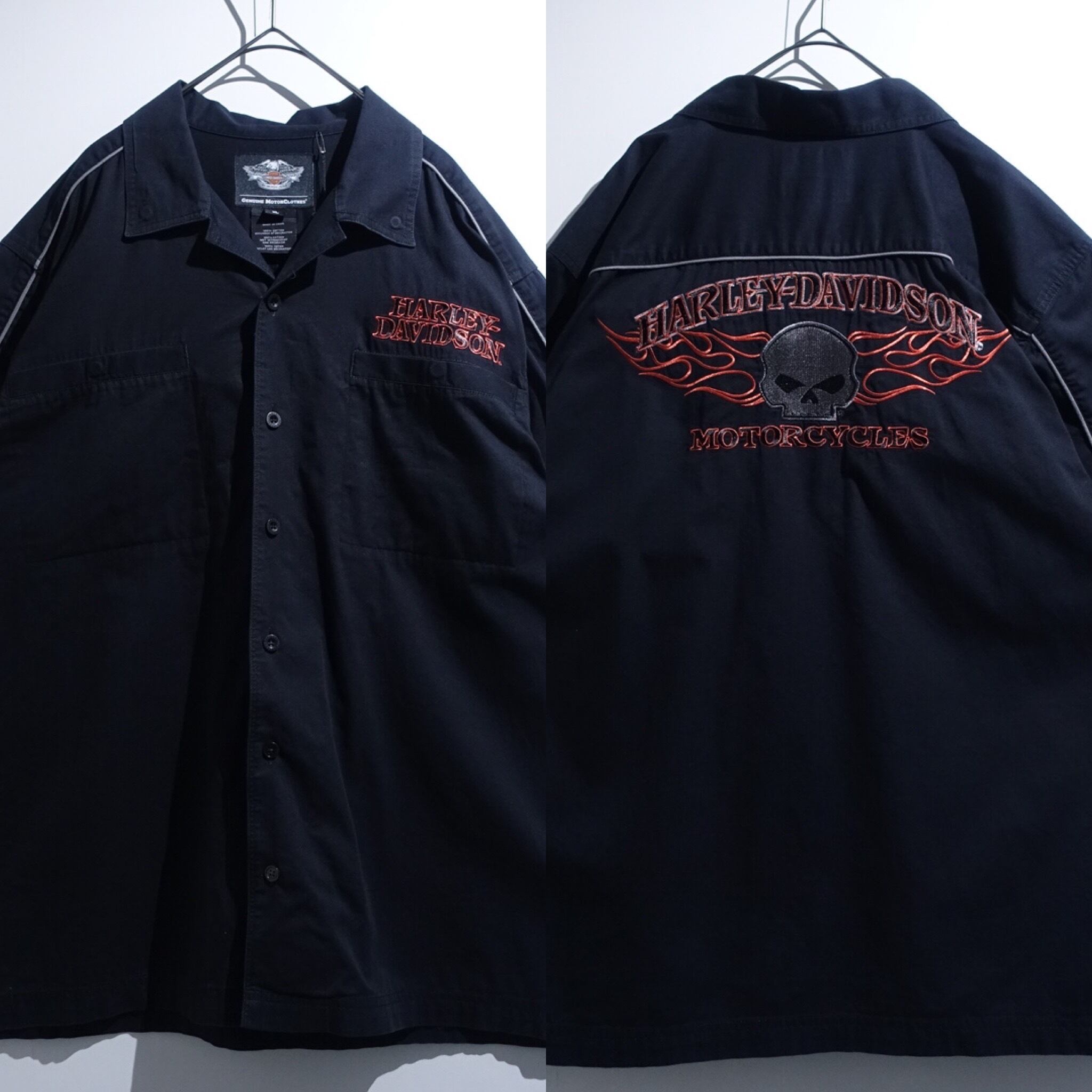 "Harley Davidson" Black Logo & Skull Embroidered Design Shirt