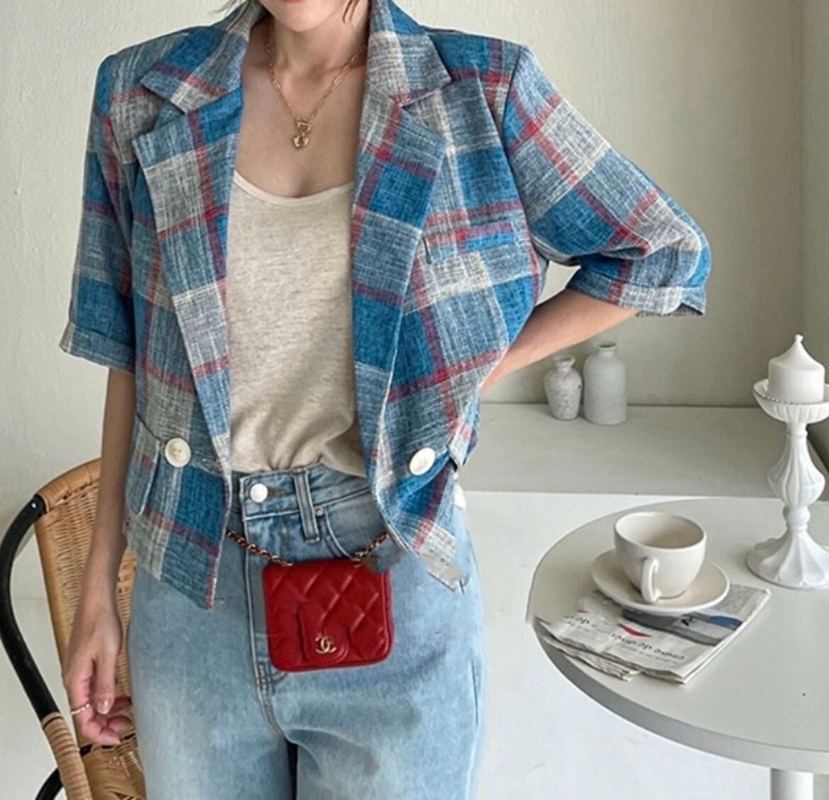 2color / チェック柄半袖ジャケット