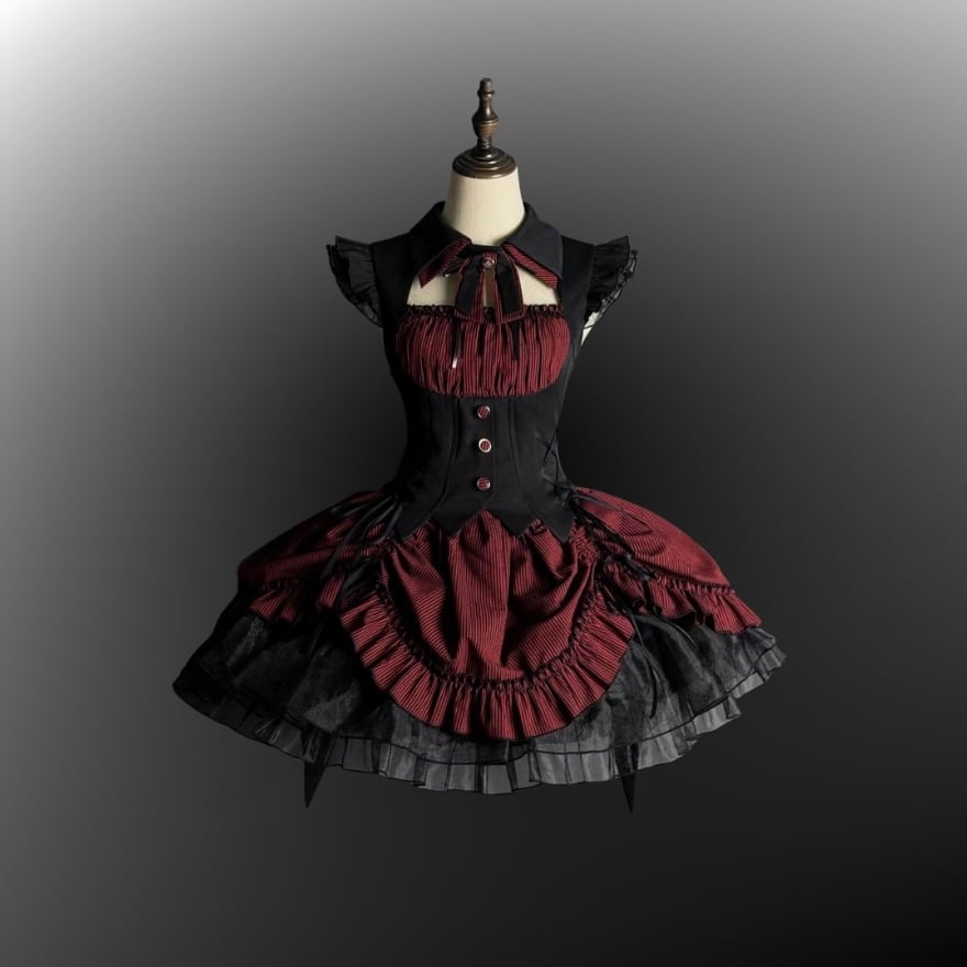 大人ゴシック ワンピース ストライプ×コルセット 魔女テーマ｜WithU
