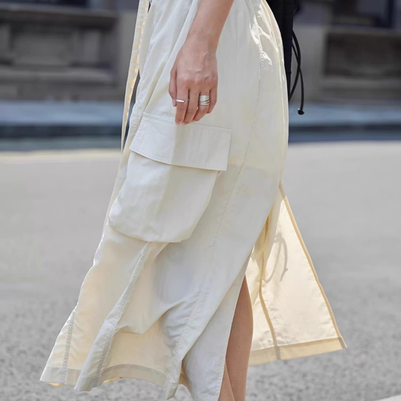 Belted midi-length cargo skirt 【2color】T4330