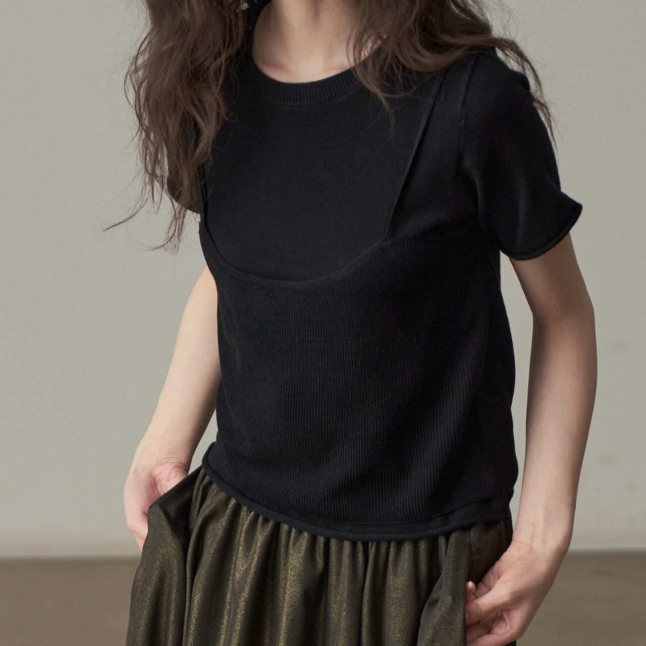 layered crew neck knit top L0251