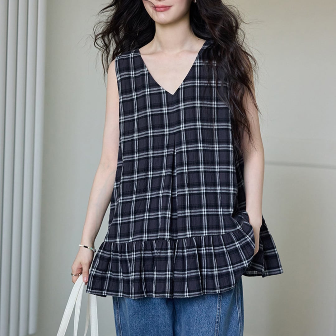 check flare blouse