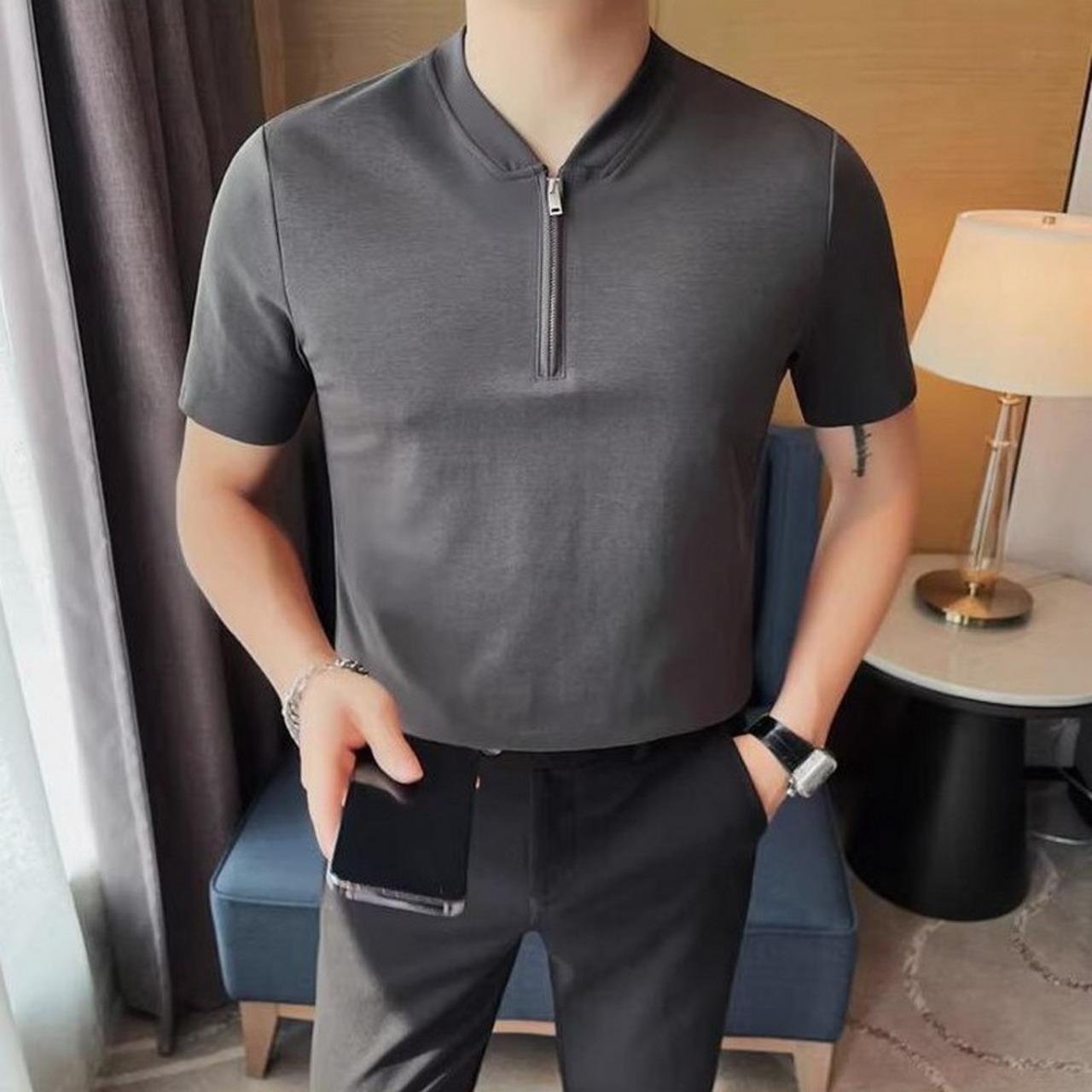 short sleeve zipper polo T-shirt 00283