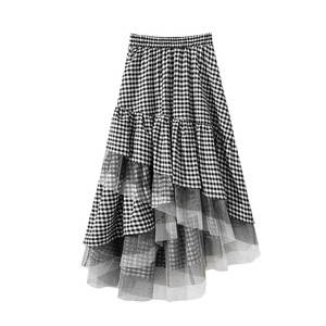 Asymmetric Gingham Check Skirt KRE1586