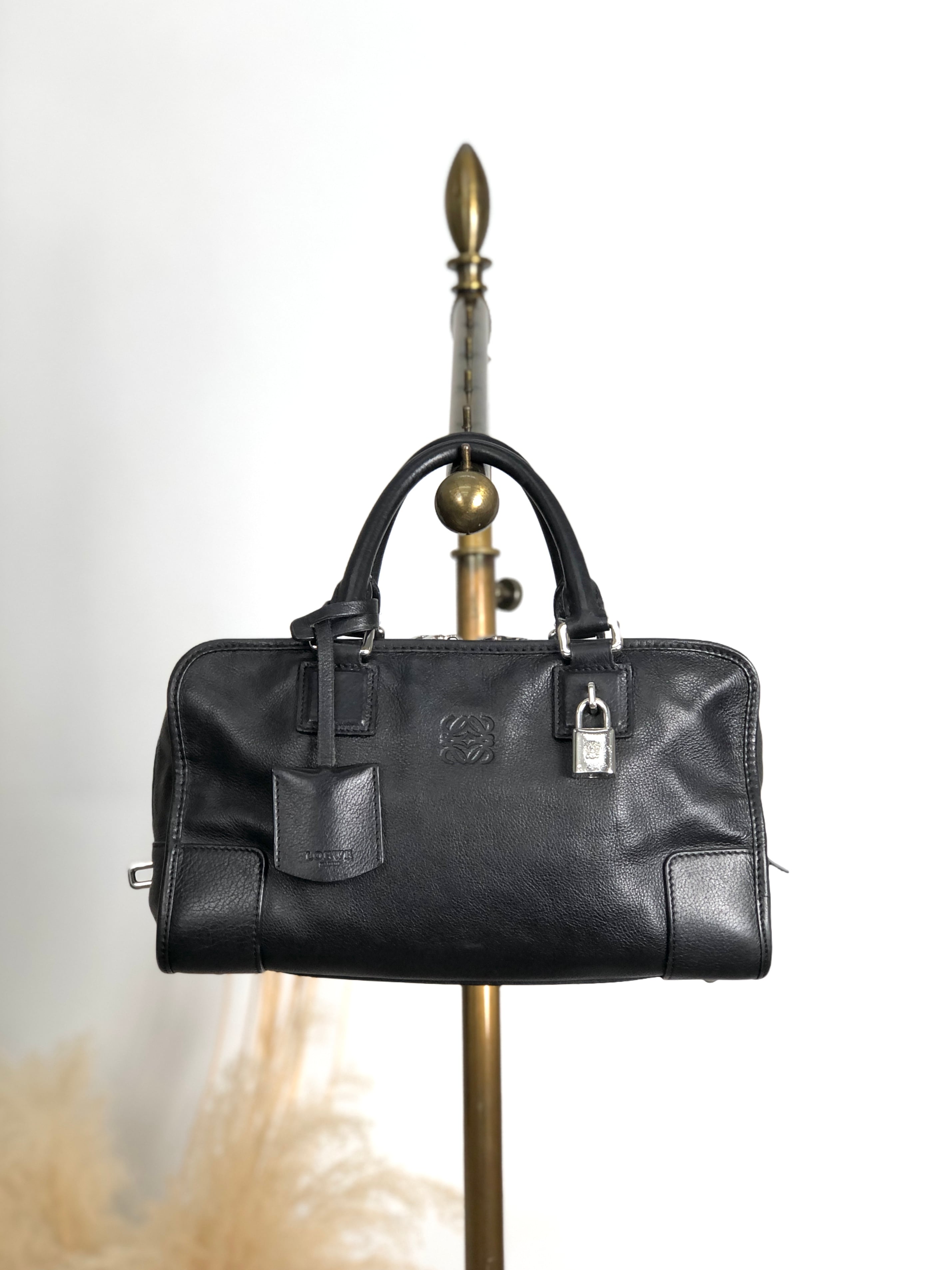 LOEWE ロエベ アマソナ28 ハンドバッグ ブラック アナグラム レザー ミニボストン vintage ヴィンテージ オールド pi6ivk