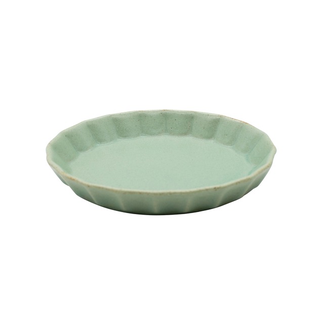 美濃焼 一洋陶園 楕円 オーバル 小皿 プレート 約12×9cm シノギ 緑 ミント 513-0112