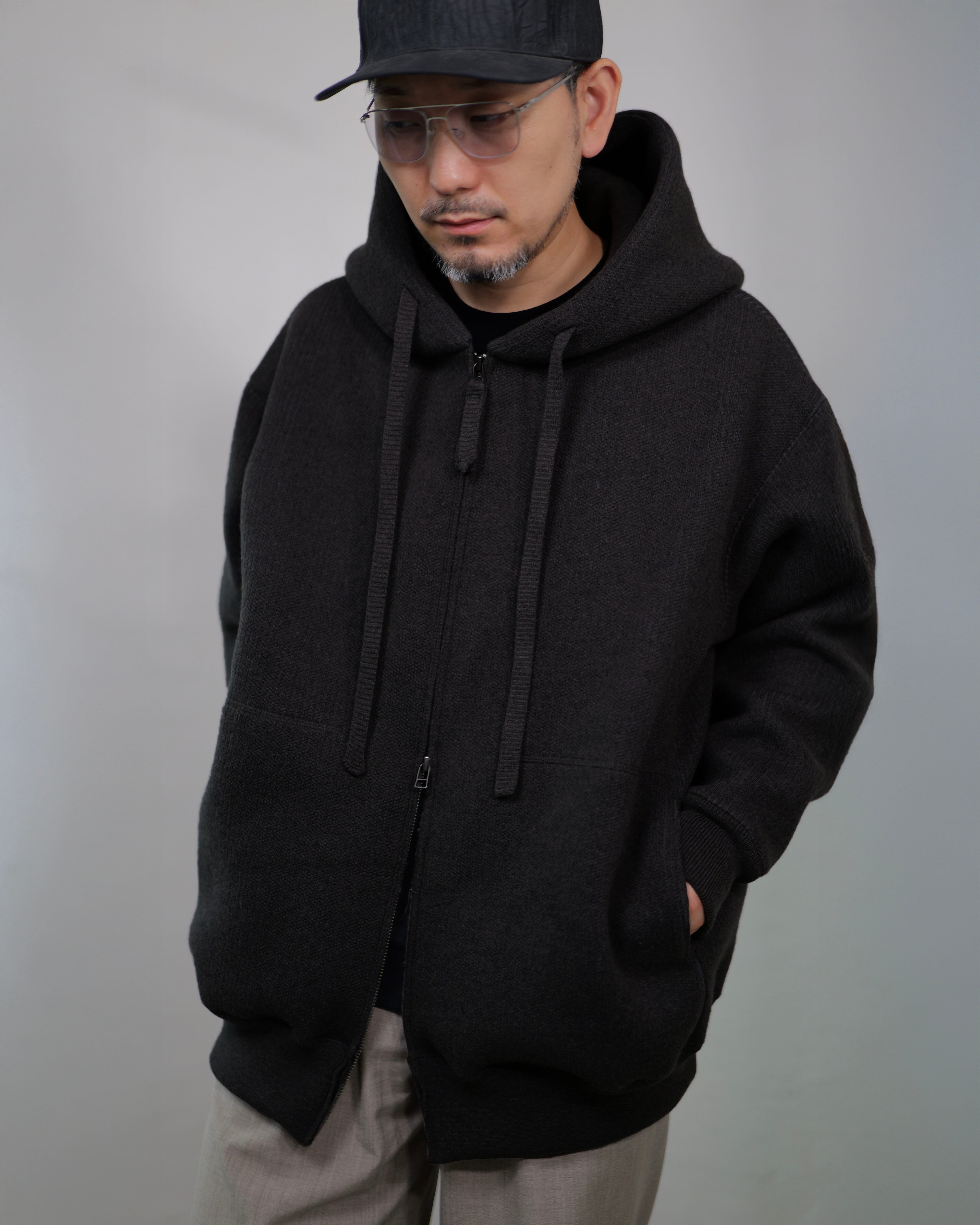 MAYKAM - Wool Sweat Zip Hoodie ：Black｜エクストラファインウール混
