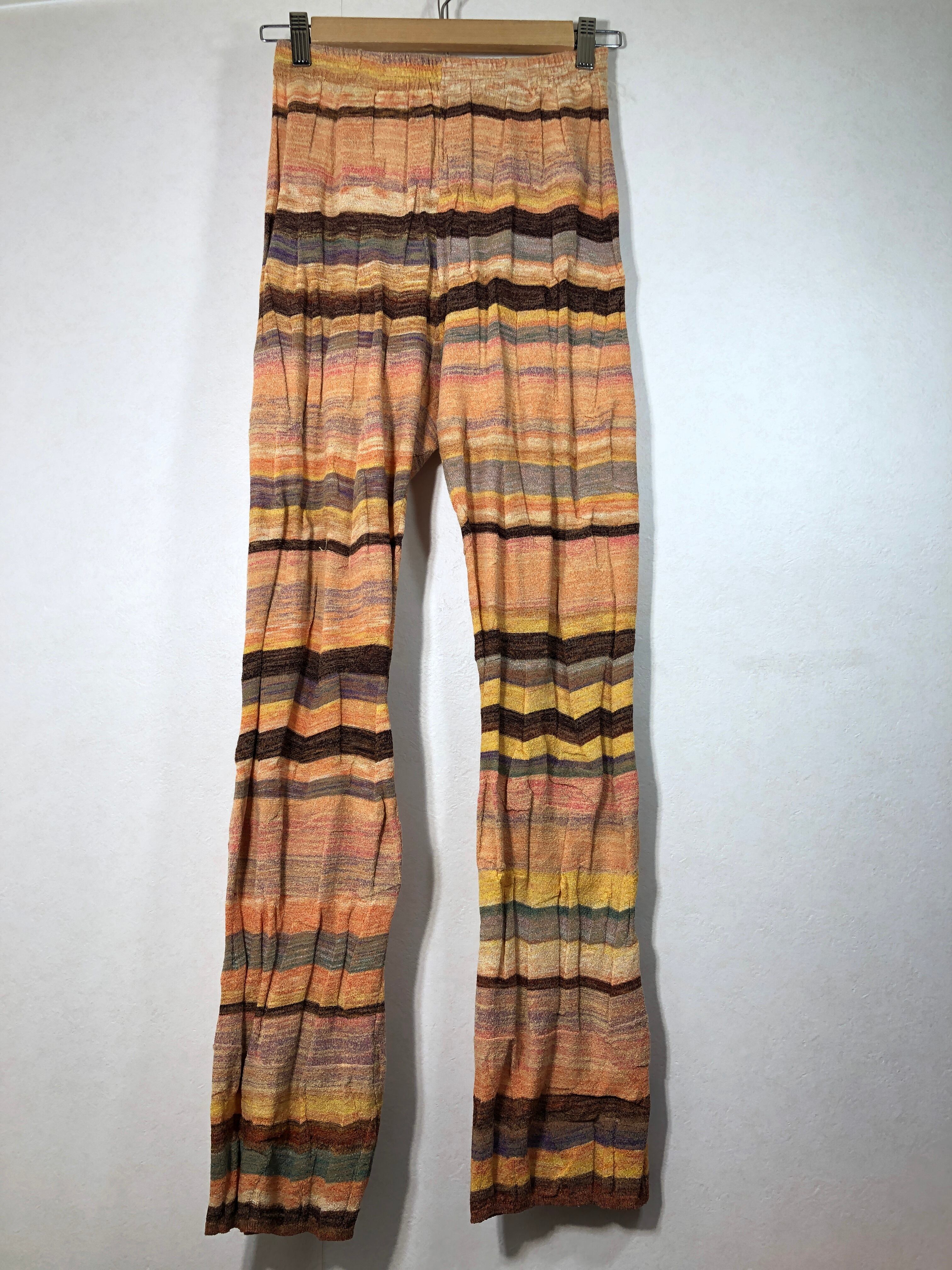 530541○ PERVERZE wave border pants ニット パンツ ボーダー 