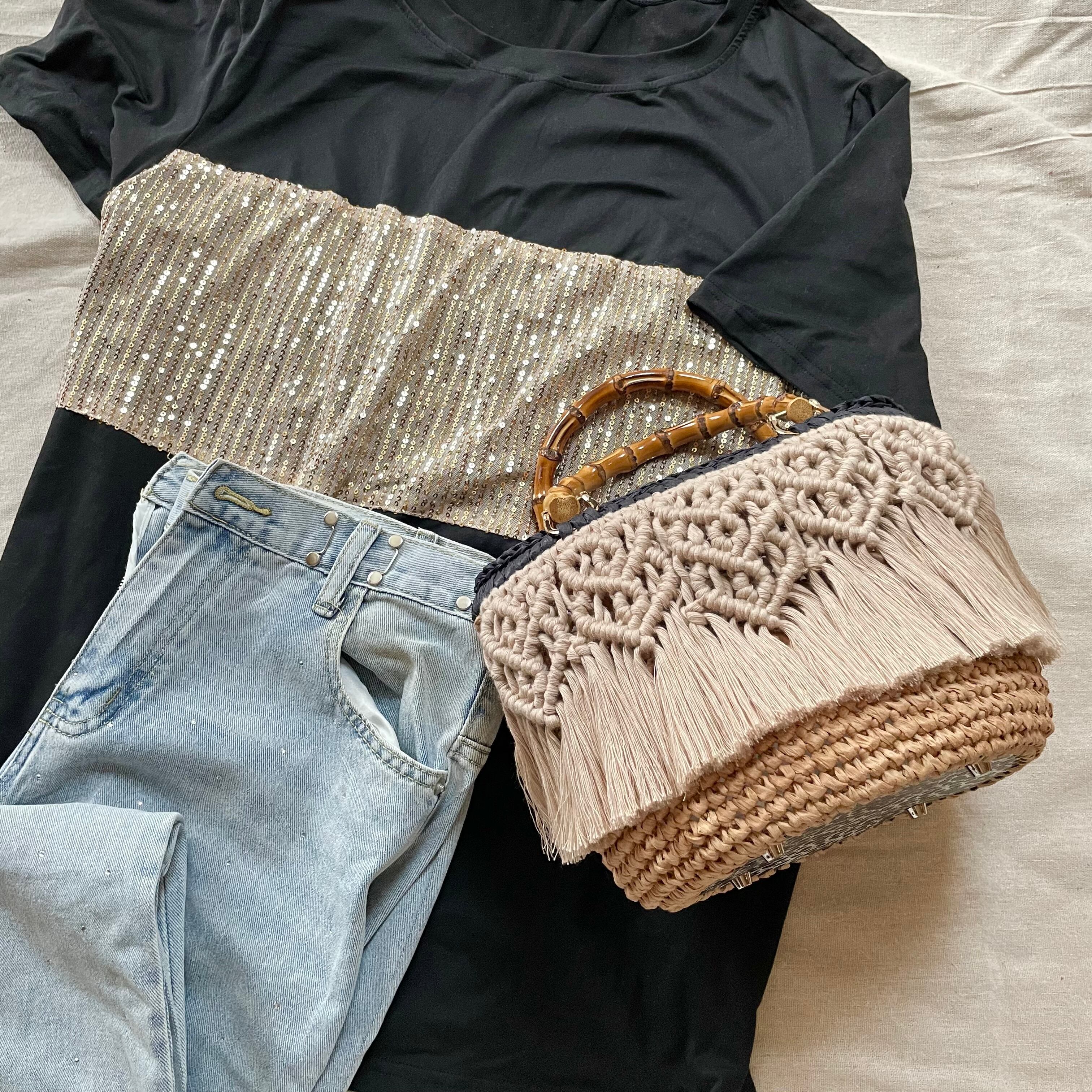 デニムリメイク 編み込みトートバッグ︎バンブー持ち手︎2連ハート