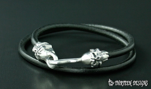 THIRTEENDESIGNS サーティーンデザインズ KBA-2 DOUBLE ROLLING SKULL HOOK LEATHER BRACELET