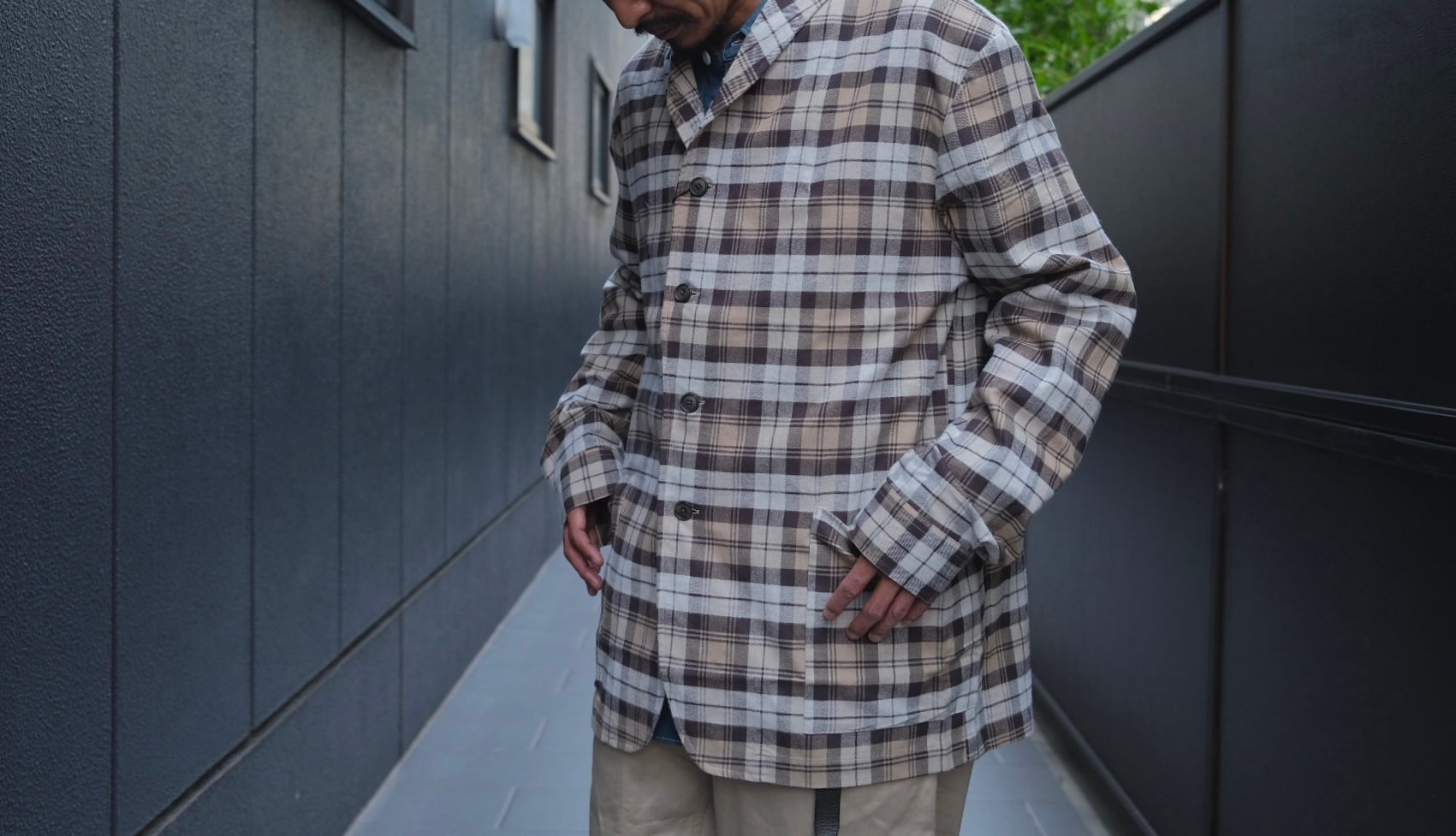 KENNETH FIELD(ケネスフィールド) / SHAWL JACKET NEL CHECK-GRAY-(13