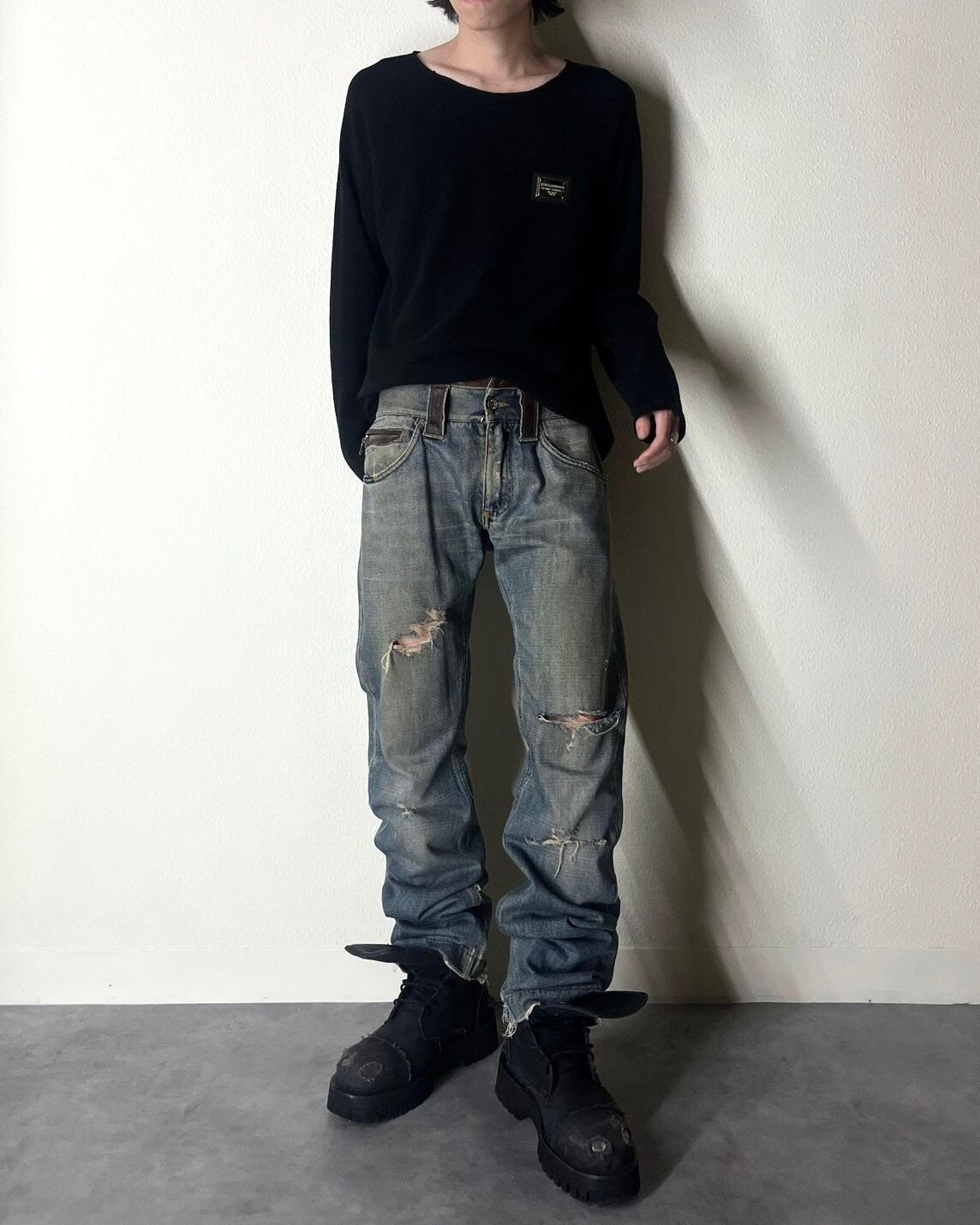 00s DOLCE&GABBANA Leather Piping Damage Denim Pants ITALY製 | VOLAR