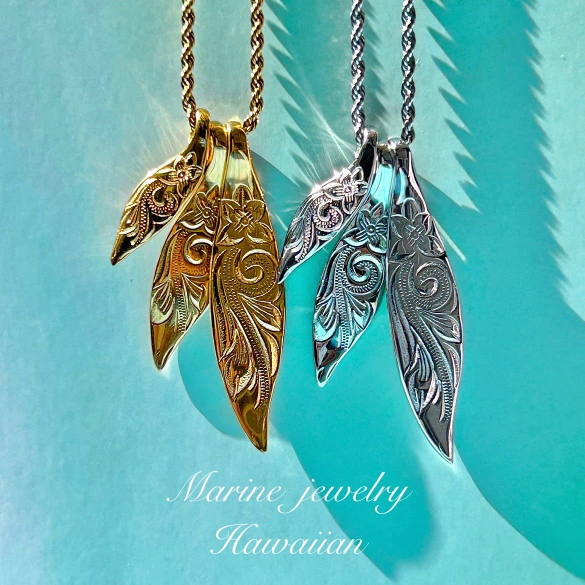 Three Feather Lサイズ ネックレス【刻印可】 | Marine Jewelry 金属