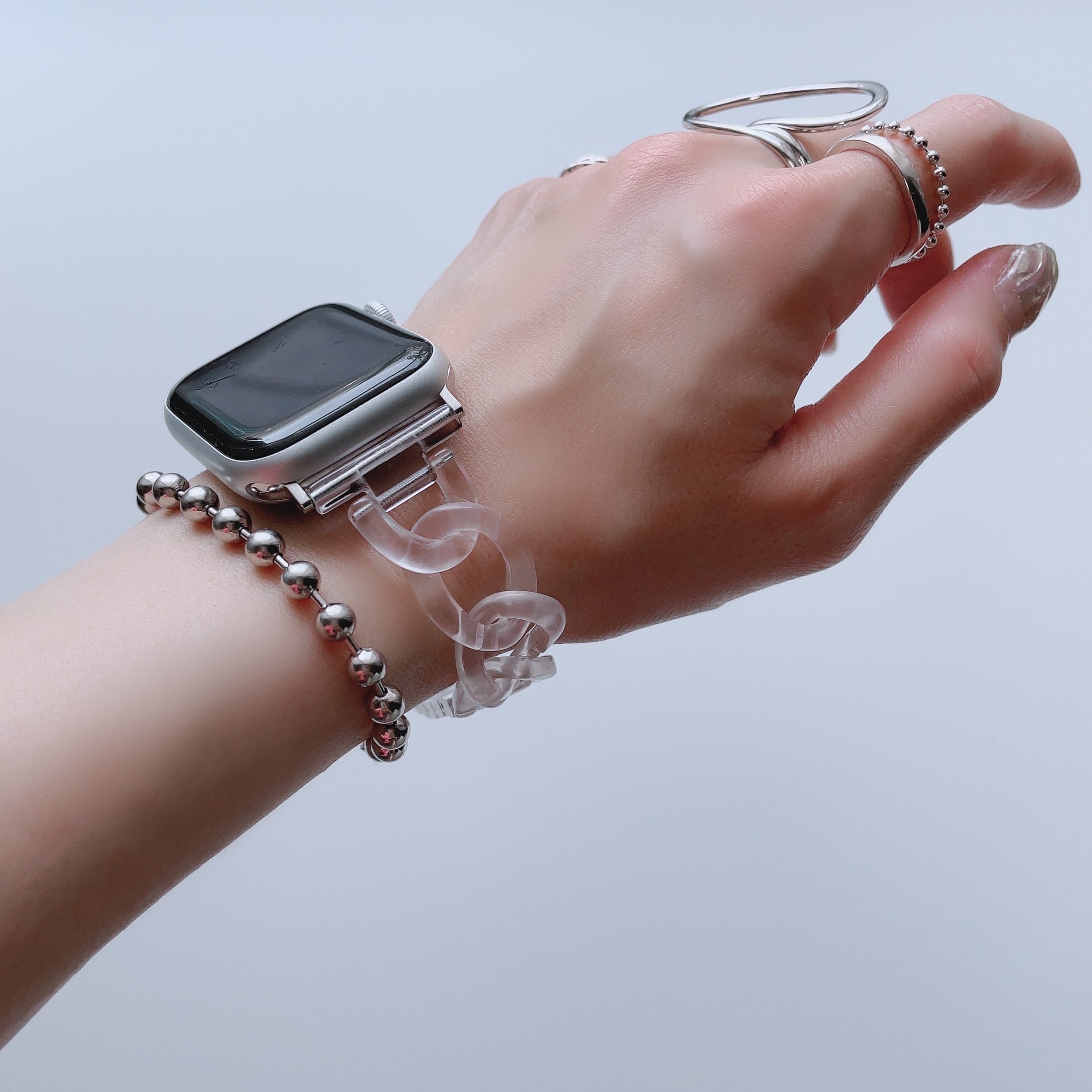 Apple Watch (アップルウォッチ)クリア・ホワイト・ブラウン チェーンバンド/ベルト | Lune (リュンヌ) powered by  BASE