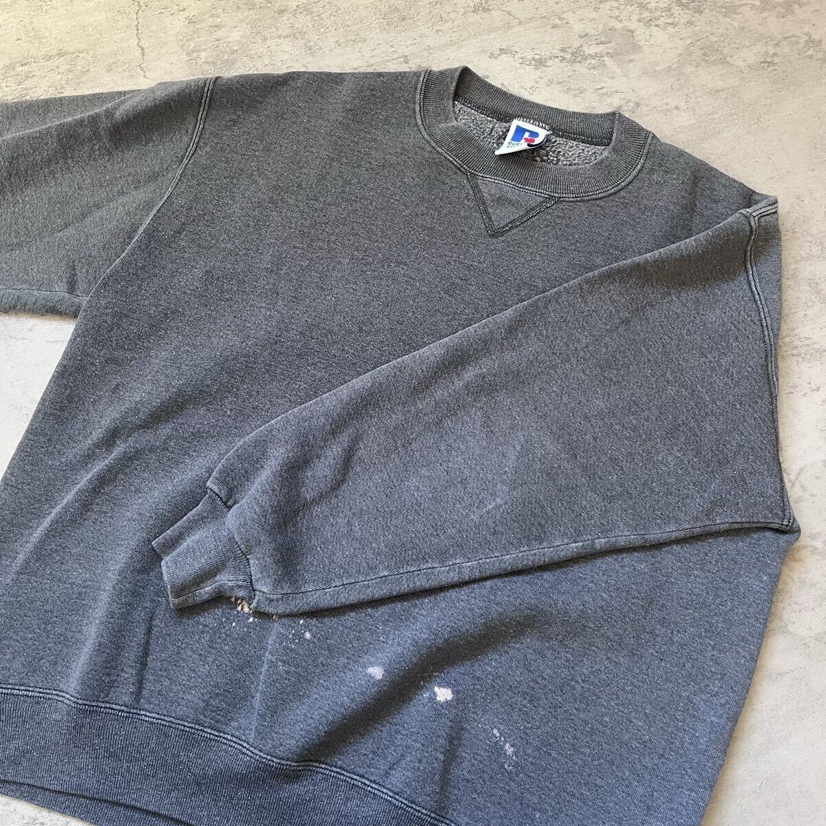 XL】90s USA製 RUSSELL ATHLETIC 無地 前V スウェット チャコール