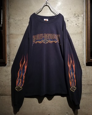 【Caka】00's “HARLEY DAVIDSON” Flame Design Loose L/S T-Shirt