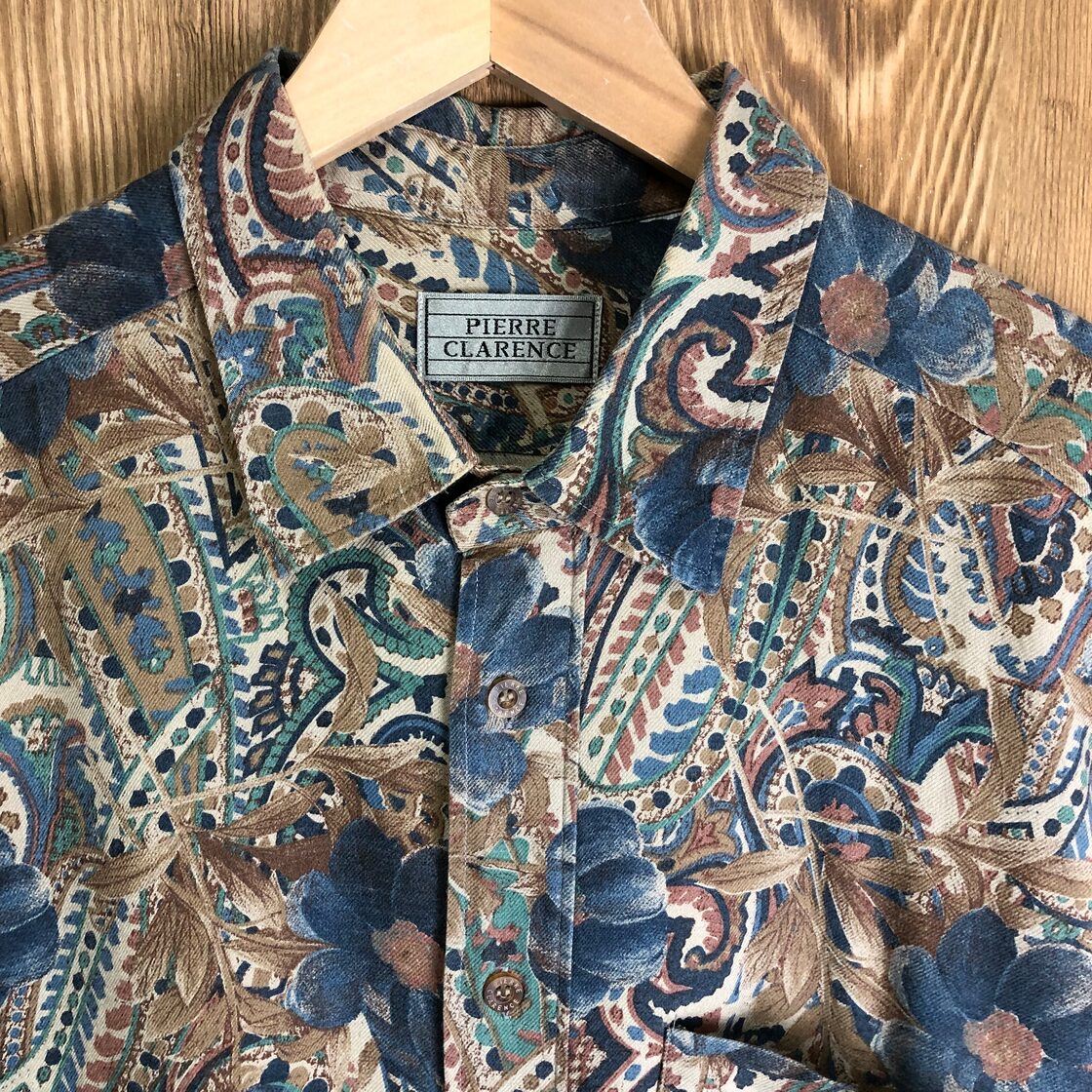 90s VINTAGE PIERRE CLARENCE オリエンタル柄 総柄 マルチ 長袖シャツ 