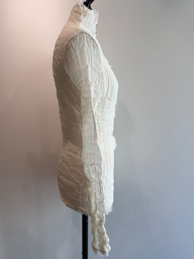 ERiKOKATORi/EK11-1-4 wool linen gauze highneck top Ivory