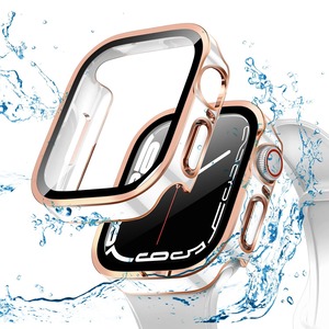 【在庫のみ】AMAPC for Apple Watch ケース Apple Watch ケース 対応 IP68完全防水 バンド 水泳・スポーツ専用 防水ケース 3D直角エッジデザイン Apple Watch Series 9/8/7 45mm対応 光沢のホワイト＆ローズゴールド