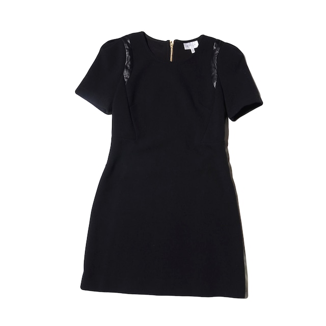 milly (US) leather trim   black mini dress