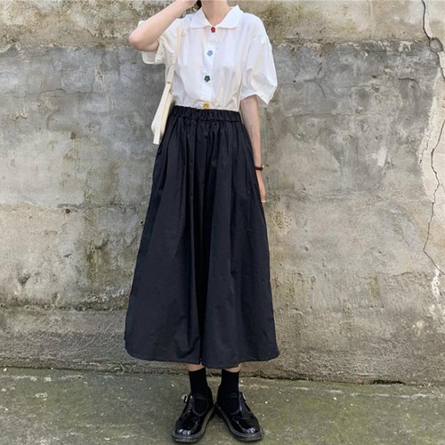 ✞ きれいめ☆スリーブシャツブラウスストレッチAラインスカート エラスティック 伸縮 スウィート フラワーデザイン ✞ゴスロリ SM ミリ 甘ロリ クラロリ 和ロリ エレガント 黒ロリ 姫ロリ 華ロリ BB-BB3207279