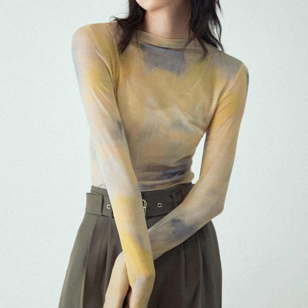 メッシュプリントシースルートップス K0077