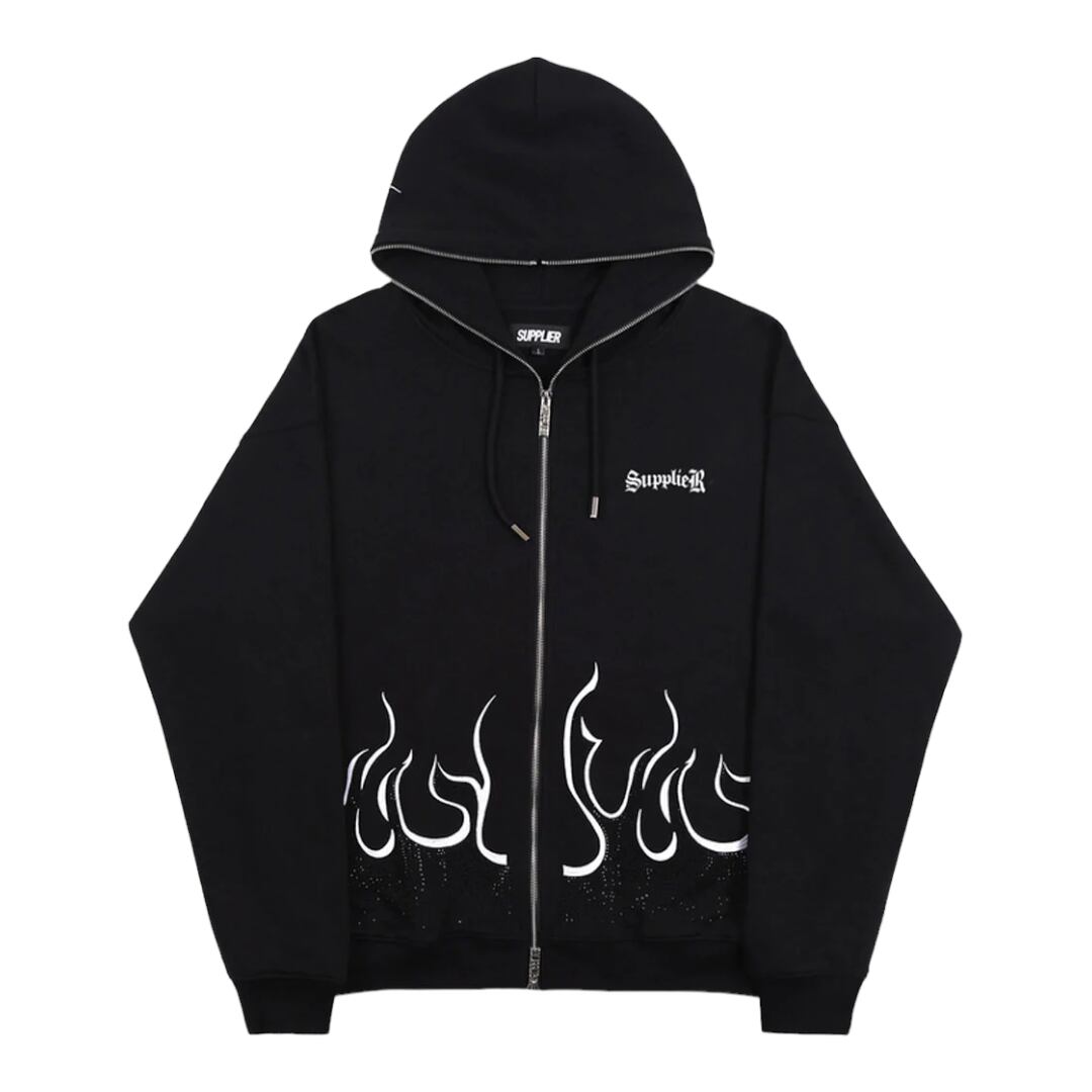 【SUPPLIER】FIRE PATTERN RHINESTONE ZIP HOODIE