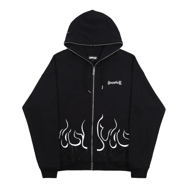 【SUPPLIER】FIRE PATTERN RHINESTONE ZIP HOODIE