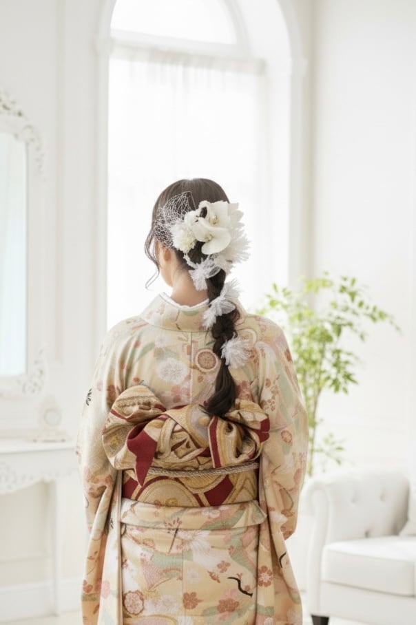 パール付きフリンジ髪飾り ホワイト 成人式 卒業式 結婚式