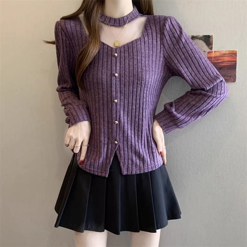 2色／シアーデコルテリブトップス ・74431