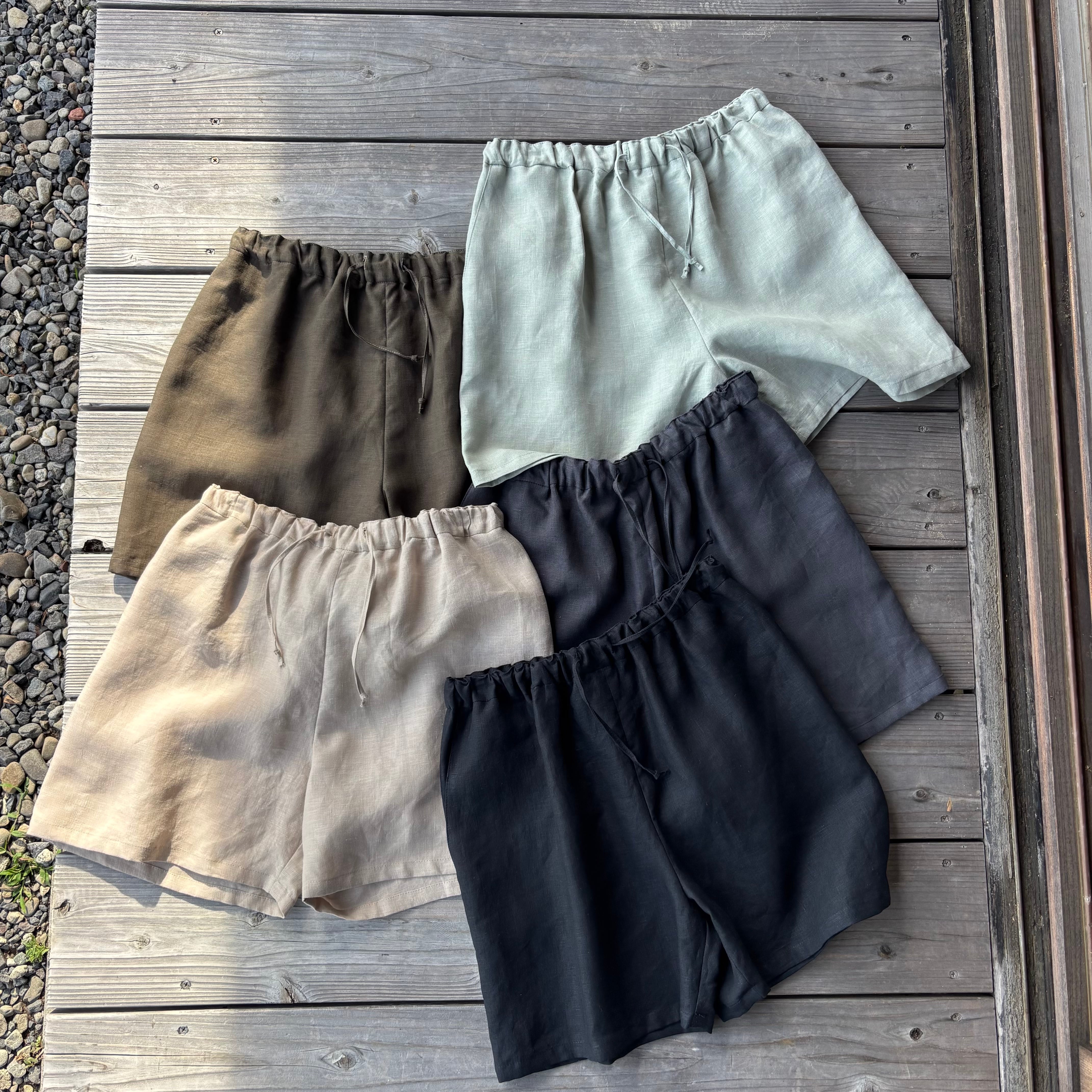 リネンショートパンツ リネン100% color : ベージュ・セージグリーン・カーキ・チャコールグレー・ブラック