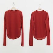 tulle sheer crew neck tops/red