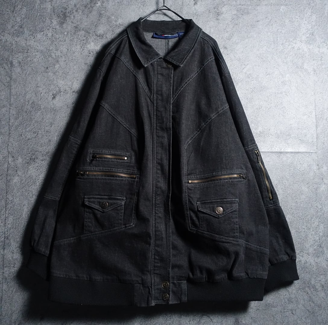 Black Multi Pocket & Heart Embroidery Design Denim Jacket