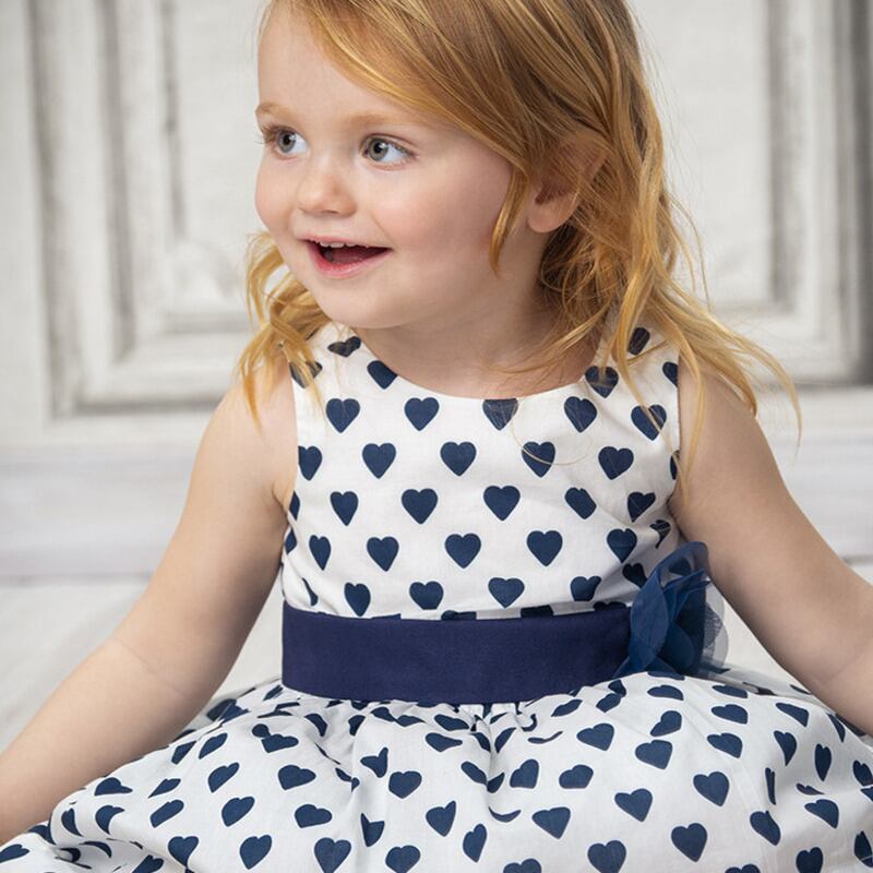 ベビー キッズ ワンピース Dave Bella 66 130cm ワンピース ハートプリント 花モチーフ ノースリーブ ブルー ホワイト 女の子 夏 海外子供服専門通販サイト リーファ