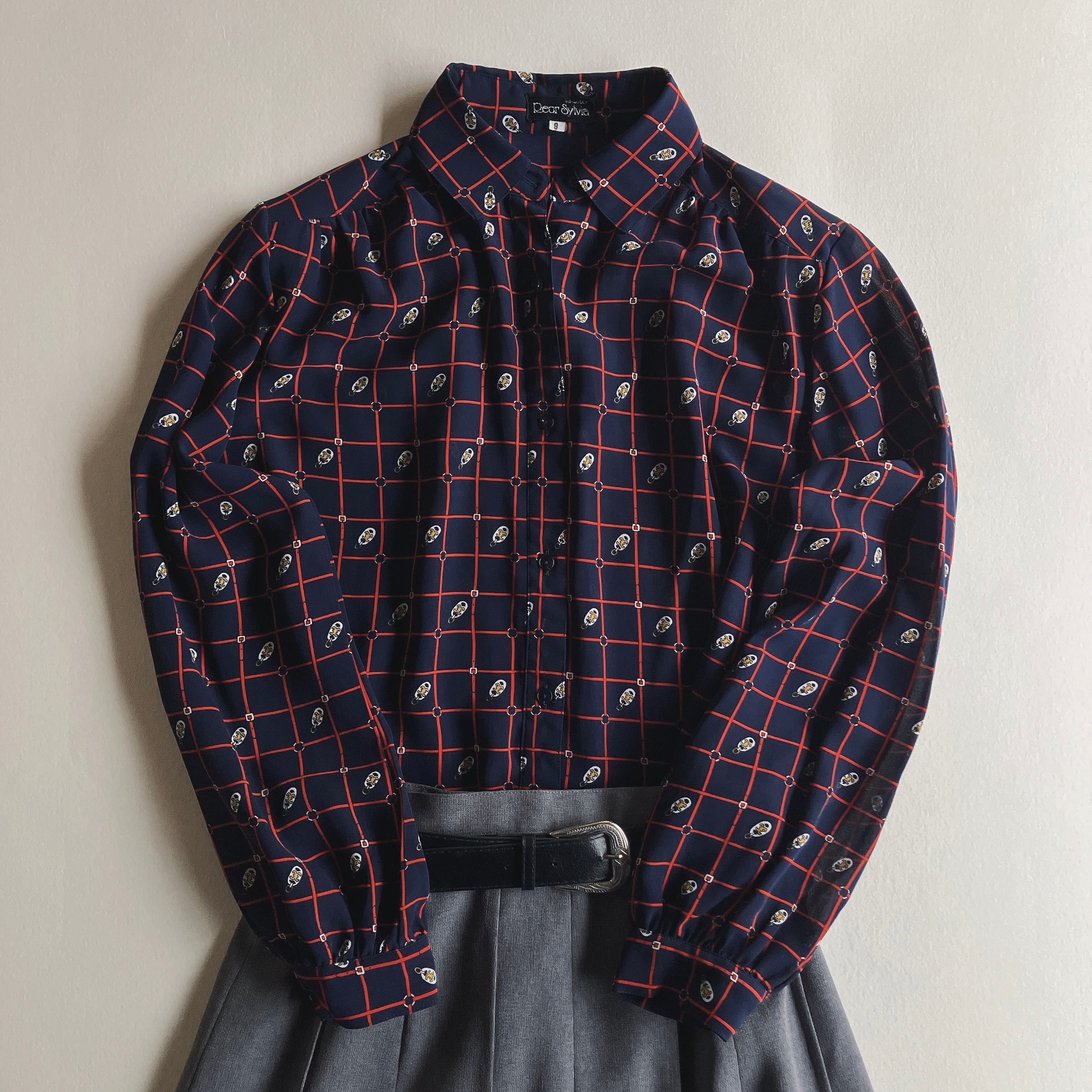 used レトロモダン総柄 モヘア混ブラウス 古着 ヴィンテージ vintage ブラウス | 古着屋mojo