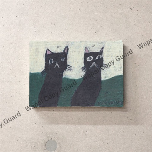 アートパネル アートボード ファブリックパネル おしゃれ 【沖野あゆみ 黒猫の兄弟】 サイズ:SM(227mm×158mm) 壁掛け 絵 絵画 インテリア アートフレーム