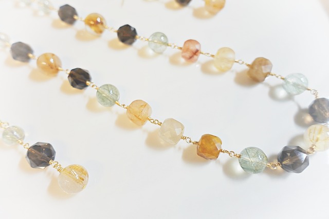 《Abundance ルチルクォーツ》マルチカラールチル＆スモーキークオーツ  ネックレス＆ピアスセット