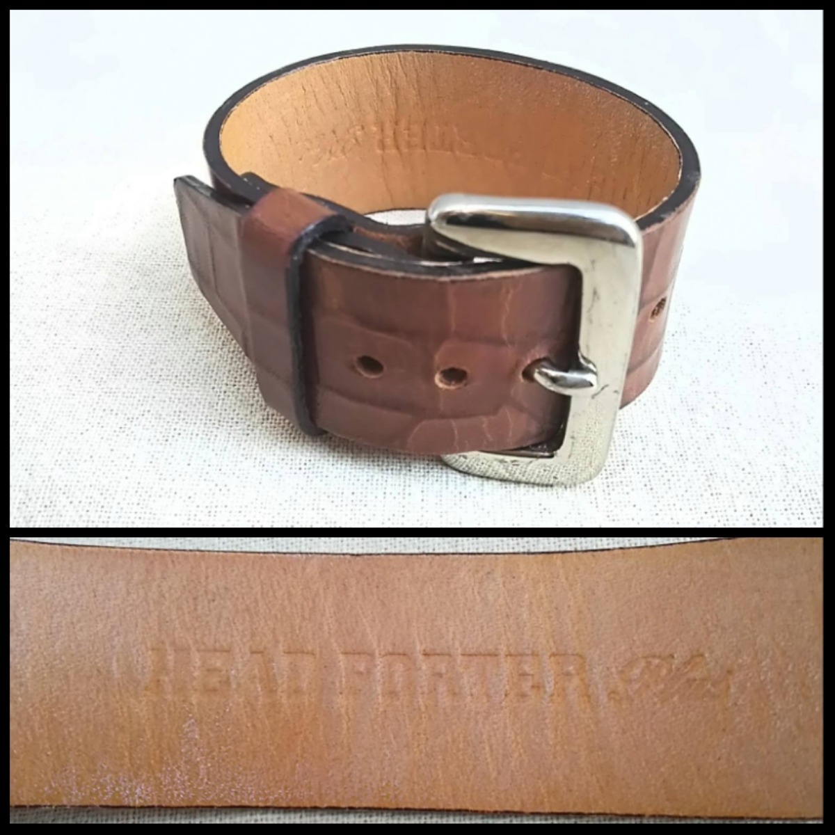 ヘッドポータープラスHEAD PORTER PLUS/牛革/型押し/レザー/ブレス/茶 