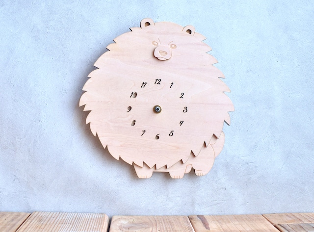 ポメラニアンがモフモフしている時計 木製 掛け時計
