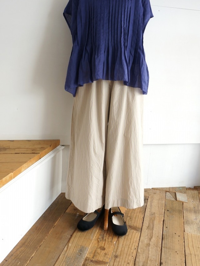 LAITERIE レイトリー　綿麻ダンプ ストライプワイドパンツ