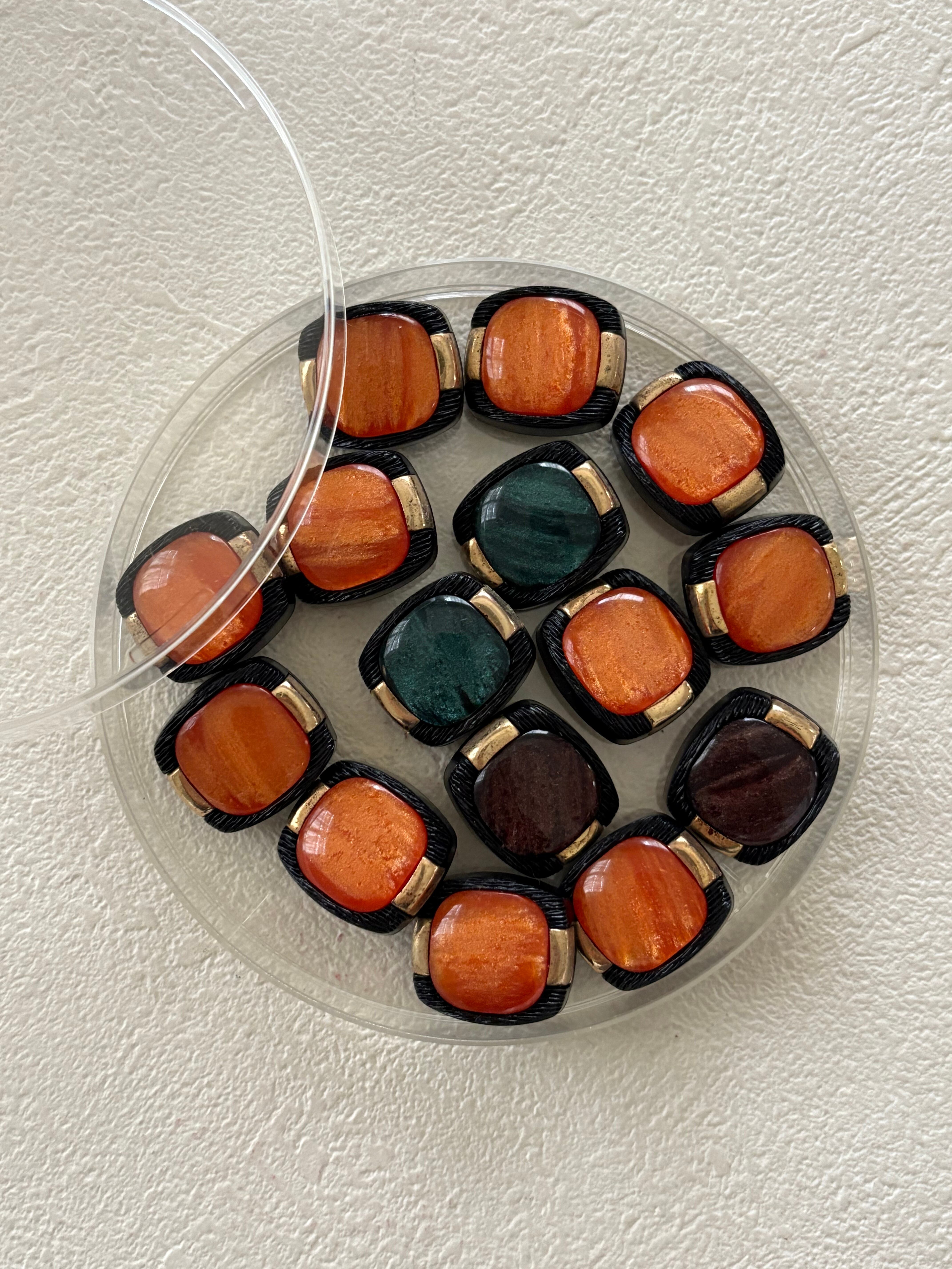 Japanese Vintage ヴィンテージボタン プラスチック×カボション マーブル調 18mm×16mm アクセサリーパーツ 装飾材