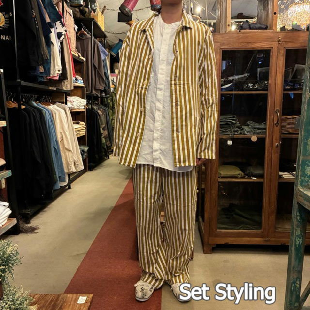 Poland Sleeping suit  Stripe L/S Blue　ポーランド　スリーピングスーツ　ブルー　ロングスリーブ　ブルー　60年代　70年代　デッドストック　ミリタリー　パジャマ　セットアップ　シャツ　パンツ
