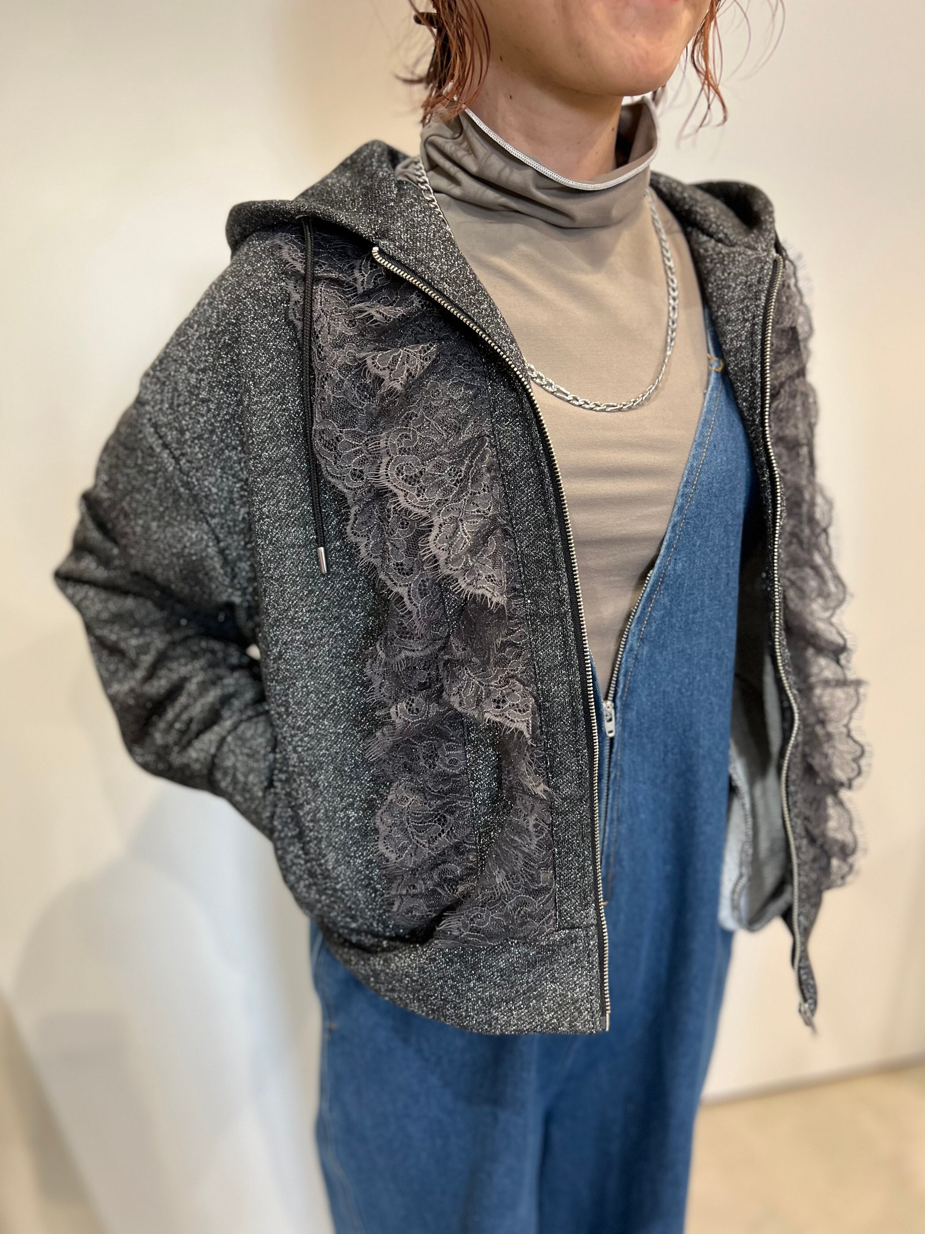 【SELECT】レースフリル装飾ラメパーカー