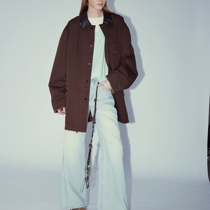 Leather Collar Over Shirt Jacket T3848