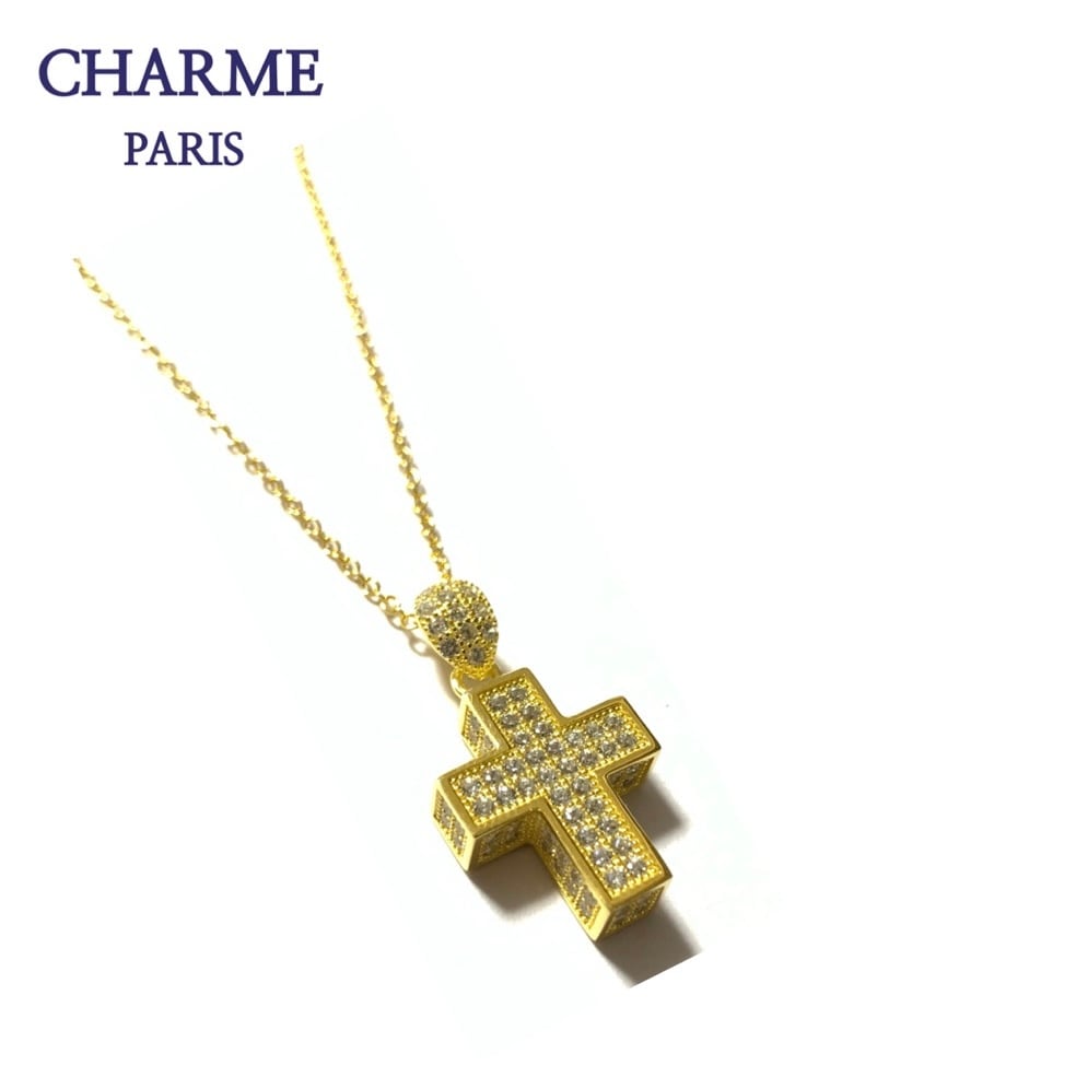 22k plating cz diamond cross necklace